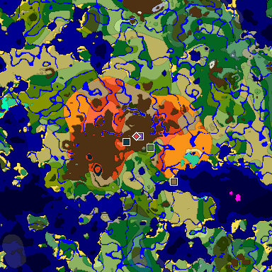 Predicted biome map of Java 1.19.2 seed 5309525361782436497 around estimated spawn