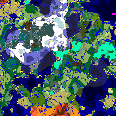 Predicted biome map of Java 1.19.2 seed -3025459605678691120 around estimated spawn