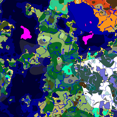 Predicted biome map of Java 1.19.2 seed -5858401140646566988 around estimated spawn
