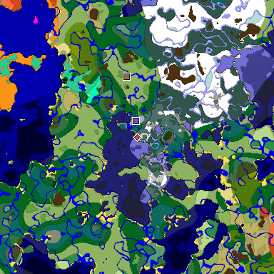 Predicted biome map of Java 1.19.2 seed -7188173270403013926 around estimated spawn