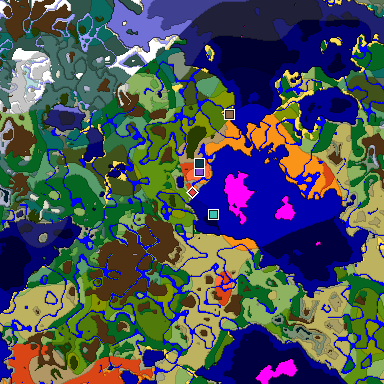 Predicted biome map of Java 1.19.2 seed -5154181739646287826 around estimated spawn