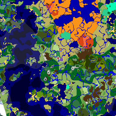 Predicted biome map of Java 1.19.2 seed -7995271682555135337 around estimated spawn