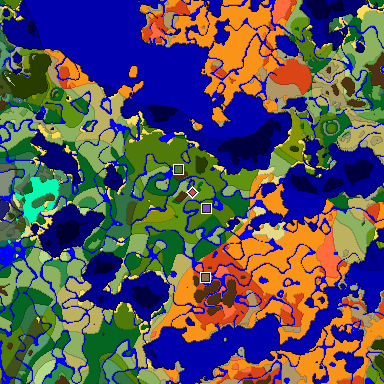 Predicted biome map of Java 1.19.2 seed 1264317546857883706 around estimated spawn