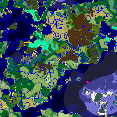 Predicted biome map of Java 1.19.2 seed 828963997234276946 around estimated spawn