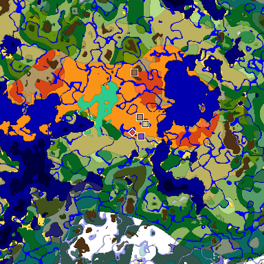 Predicted biome map of Java 1.19.2 seed -8597824664190469685 around estimated spawn