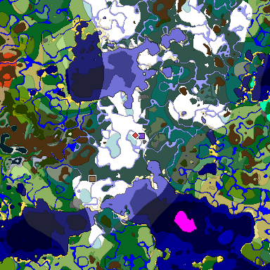 Predicted biome map of Java 1.19.2 seed 7415793084045848070 around estimated spawn