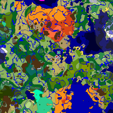 Predicted biome map of Java 1.19.2 seed 3665203261998239991 around estimated spawn