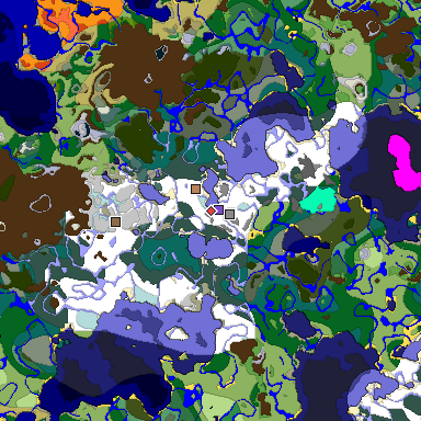 Predicted biome map of Java 1.19.2 seed -1737853829441115530 around estimated spawn
