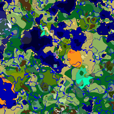 Predicted biome map of Java 1.19.2 seed -2723101833998553963 around estimated spawn