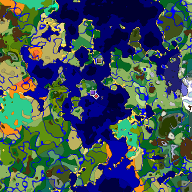 Predicted biome map of Java 1.19.2 seed 4337081709942225288 around estimated spawn