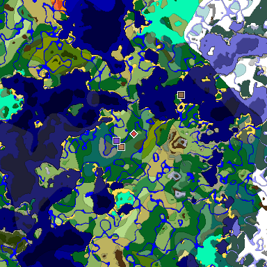 Predicted biome map of Java 1.19.2 seed 1257644406208218081 around estimated spawn