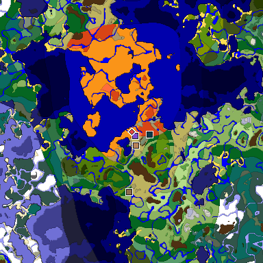 Predicted biome map of Java 1.19.2 seed -1748672693833241124 around estimated spawn