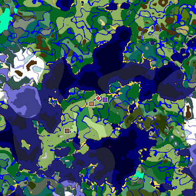 Predicted biome map of Java 1.19.2 seed -4717925692435287772 around estimated spawn