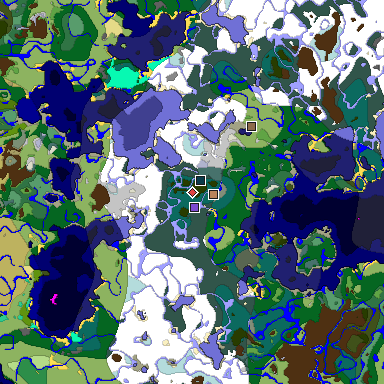 Predicted biome map of Java 1.19.2 seed 2692418039673800738 around estimated spawn