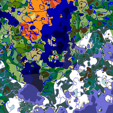 Predicted biome map of Java 1.19.2 seed 5048842912620323591 around estimated spawn