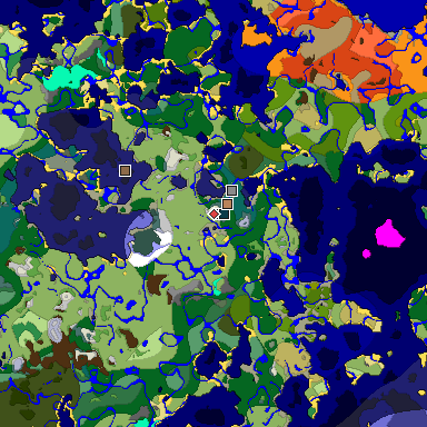 Predicted biome map of Java 1.19.2 seed 3657147362794409060 around estimated spawn