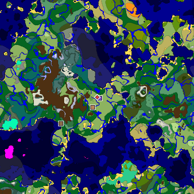 Predicted biome map of Java 1.19.2 seed -4438367116276542459 around estimated spawn