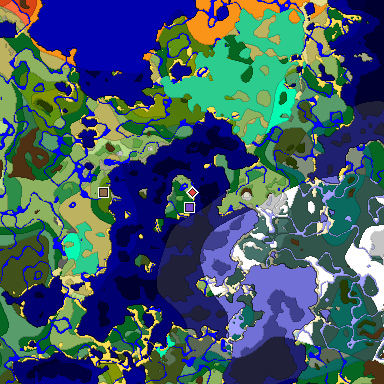 Predicted biome map of Java 1.19.2 seed 1658958233060010423 around estimated spawn