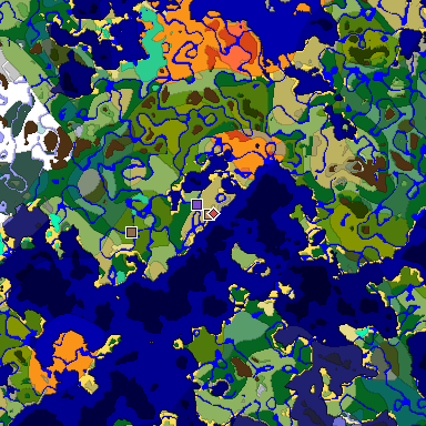 Predicted biome map of Java 1.19.2 seed 8933132794369090102 around estimated spawn