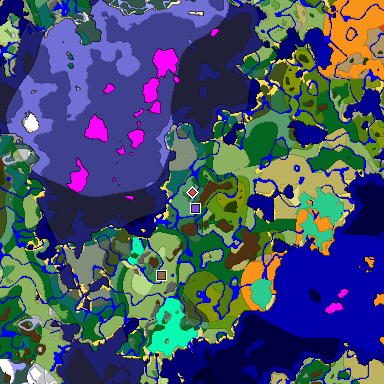Predicted biome map of Java 1.19.2 seed 608376836739483326 around estimated spawn