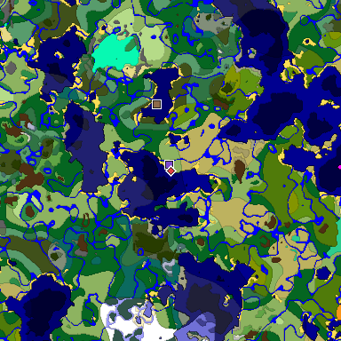 Predicted biome map of Java 1.19.2 seed 7229324147381753622 around estimated spawn