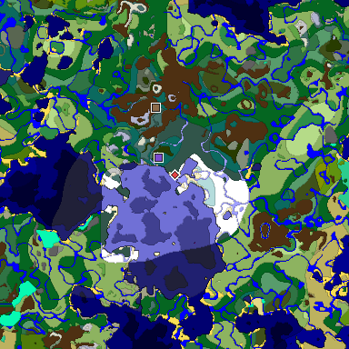 Predicted biome map of Java 1.19.2 seed 1819704435619865087 around estimated spawn