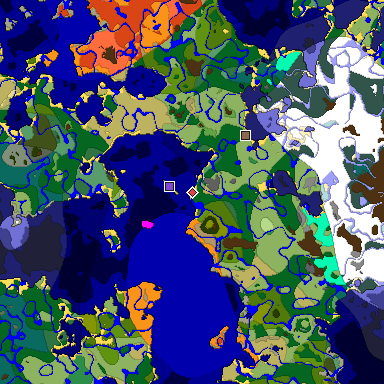 Predicted biome map of Java 1.19.2 seed -2411444943499077959 around estimated spawn