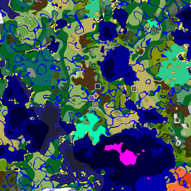 Predicted biome map of Java 1.19.2 seed -3545122231861080277 around estimated spawn