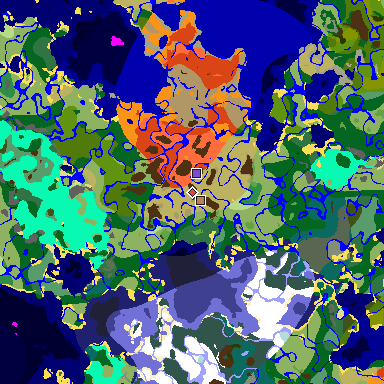 Map of Minecraft seed 45765736605695402 around spawn