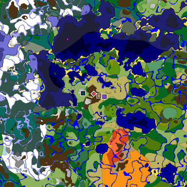 Predicted biome map of Java 1.19.2 seed -5892075734816854982 around estimated spawn
