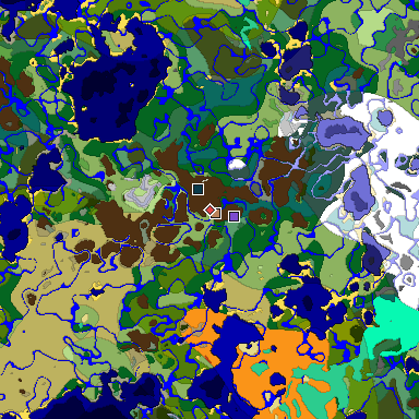 Predicted biome map of Java 1.19.2 seed 5885364484627530992 around estimated spawn