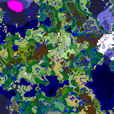Predicted biome map of Java 1.19.2 seed -2941131637572405288 around estimated spawn