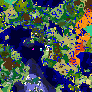 Predicted biome map of Java 1.19.2 seed -7428087394815639823 around estimated spawn