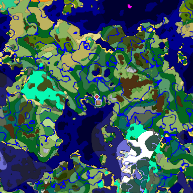 Predicted biome map of Java 1.19.2 seed -3552053292780685194 around estimated spawn