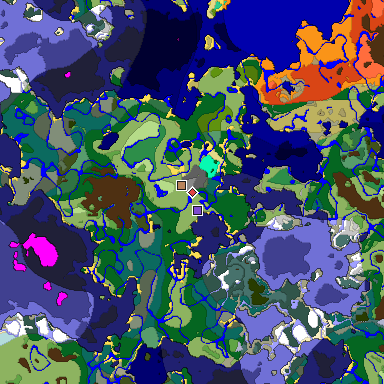 Predicted biome map of Java 1.19.2 seed -1416478108725286188 around estimated spawn