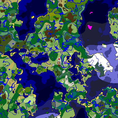 Predicted biome map of Java 1.19.2 seed -3683263971931538760 around estimated spawn