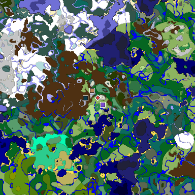 Predicted biome map of Java 1.19.2 seed 3590367581070192773 around estimated spawn