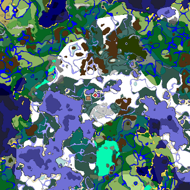 Predicted biome map of Java 1.19.2 seed 8597868067443403005 around estimated spawn