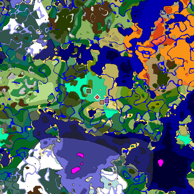 Predicted biome map of Java 1.19.2 seed 3156177442169127113 around estimated spawn