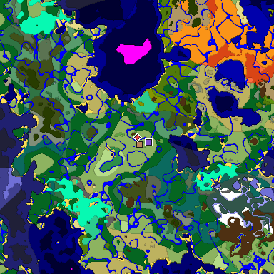 Predicted biome map of Java 1.19.2 seed 7348695510164964752 around estimated spawn