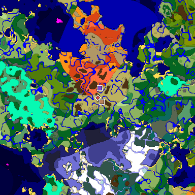 Predicted biome map of Java 1.19.2 seed 45765736605695402 around estimated spawn