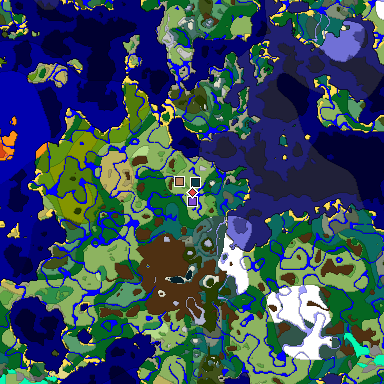 Predicted biome map of Java 1.19.2 seed 2775509493903100254 around estimated spawn