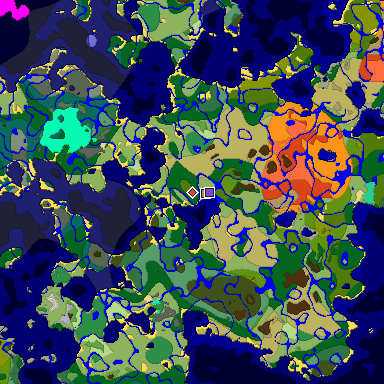 Predicted biome map of Java 1.19.2 seed -1734262847620706400 around estimated spawn