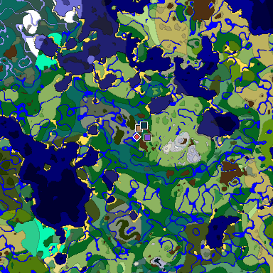 Predicted biome map of Java 1.19.2 seed 9059114413321192335 around estimated spawn