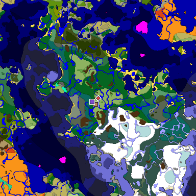 Predicted biome map of Java 1.19.2 seed -7598058328429536027 around estimated spawn