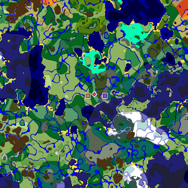 Predicted biome map of Java 1.19.2 seed 6967745455425831188 around estimated spawn