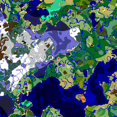 Predicted biome map of Java 1.19.2 seed 7017419313677774103 around estimated spawn