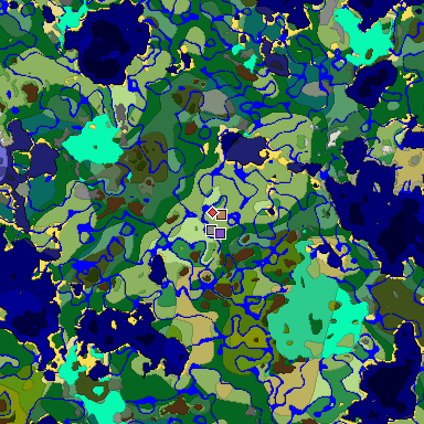 Predicted biome map of Java 1.19.2 seed -7554351926526212175 around estimated spawn