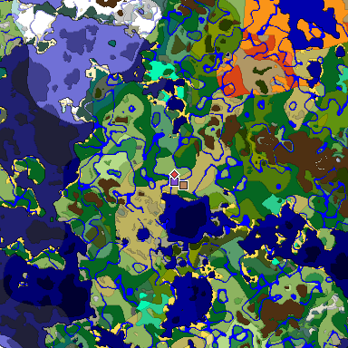 Predicted biome map of Java 1.19.2 seed 4593697126721772578 around estimated spawn
