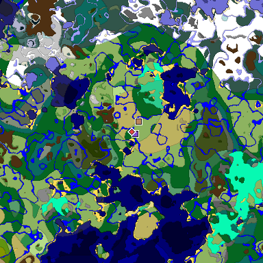 Predicted biome map of Java 1.19.2 seed -7046134845643916048 around estimated spawn